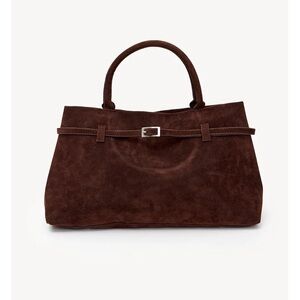 Brown belted faux-suede tote bag